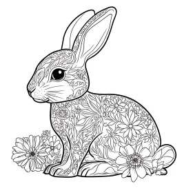 Monochrome Rabbit with Floral Design