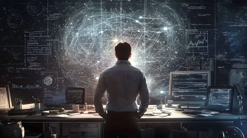 Man Analyzing Data on Multiple Screens
