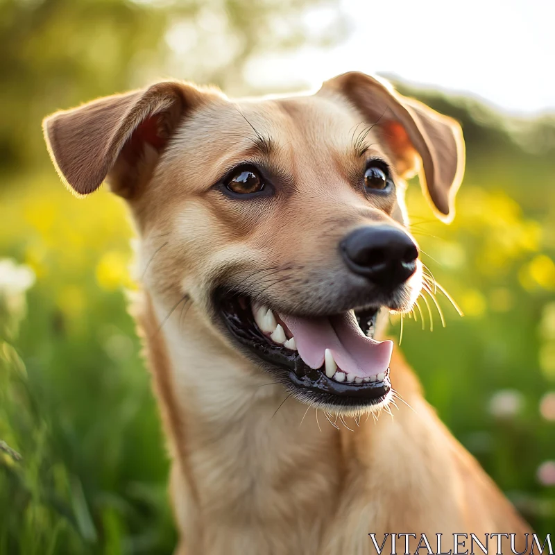 Joyful Dog Among Yellow Flowers AI Image