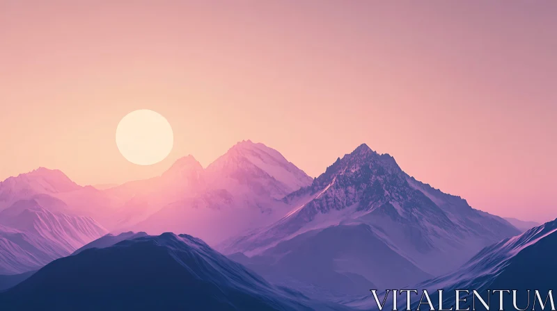 AI ART Snowy Mountain Peaks at Sunrise