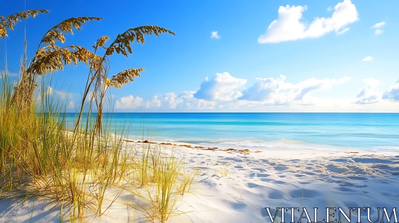 Peaceful Beach View: Sand, Sea, and Sky AI Image