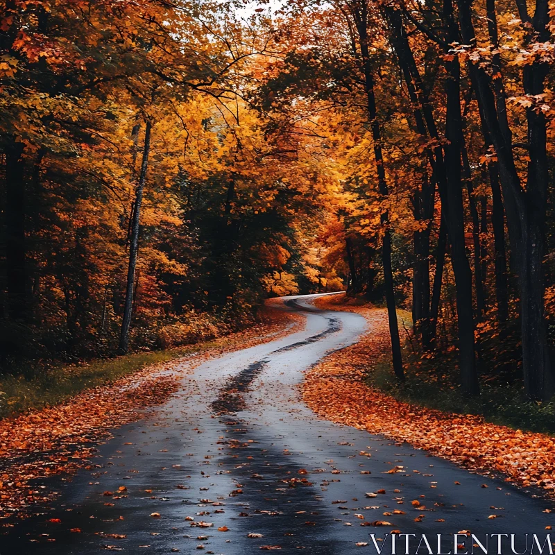 Winding Path through Colorful Autumn Forest AI Image