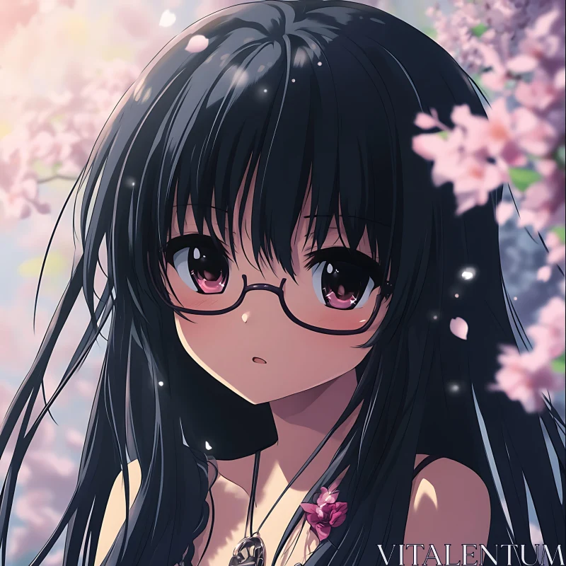 Anime Girl in Cherry Blossom Field AI Image