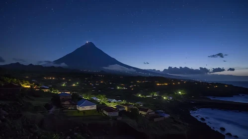 Nightscape with Mountain and Village Lights