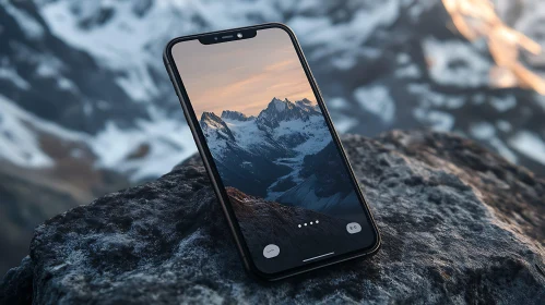 Mobile Phone with Mountain View Wallpaper