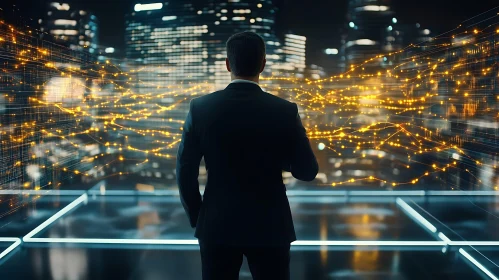 Man Contemplating Futuristic Data Network