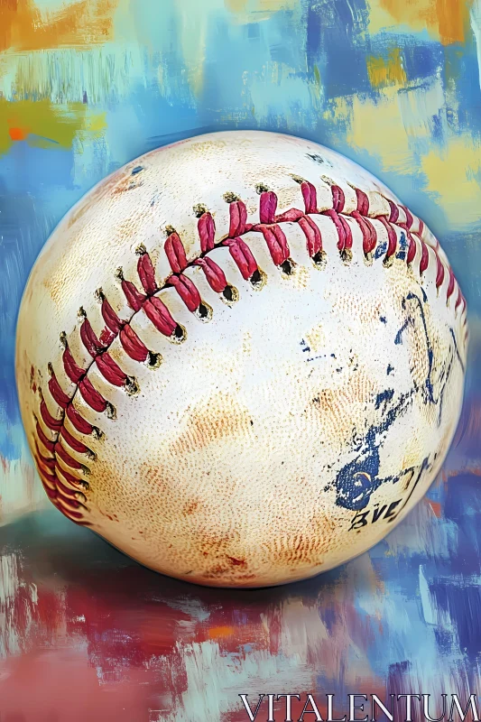 Artistic Baseball with Red Stitching - Abstract Art  AI Generated Image AI Image