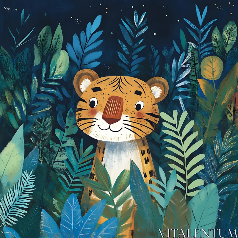 AI ART Tiger Cub Among Foliage Art