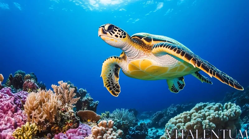 Underwater Scene with Sea Turtle AI Image