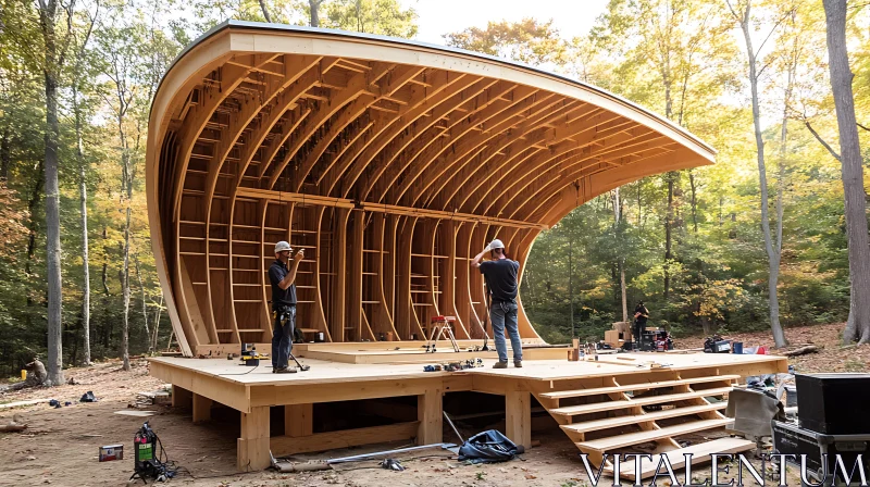 Forest Construction Site: Wooden Stage Project AI Image