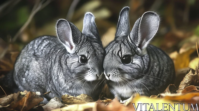 AI ART Grey Chinchillas in Autumn Leaves