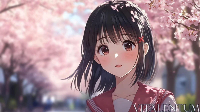 Sakura Blossoms and Anime Portrait AI Image