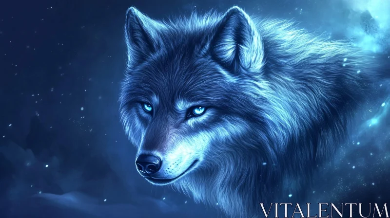 Mystical Wolf in Blue Light AI Image