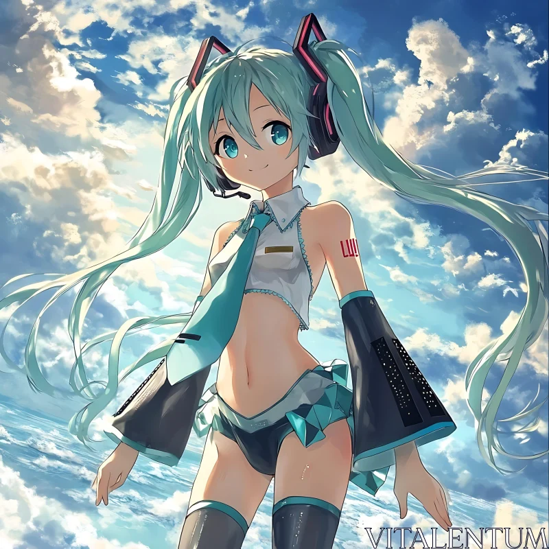 AI ART Turquoise Haired Anime Girl with Headphones