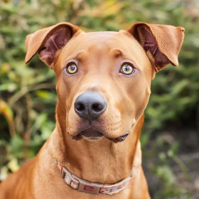 Brown Dog with Floral Collar in Natural Setting