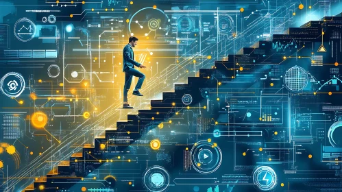 Man Climbing Data Stairs