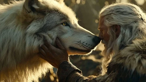 Intimate Connection: Man and Wolf Portrait
