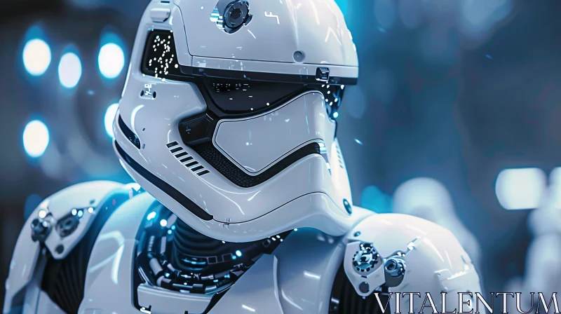 AI ART White Armored Robot Close-Up