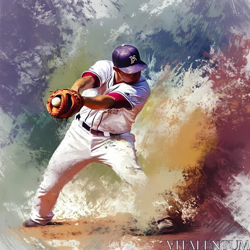 Intense Baseball Action: Player Mid-Swing Artwork  AI Generated Image AI Image