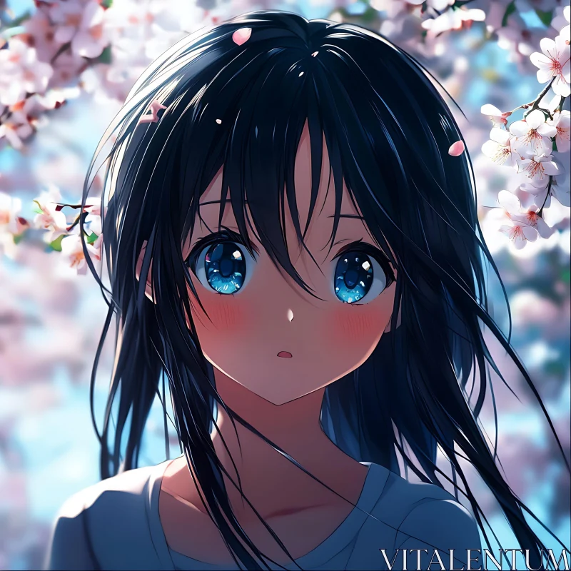 Springtime Anime Girl with Cherry Blossoms AI Image