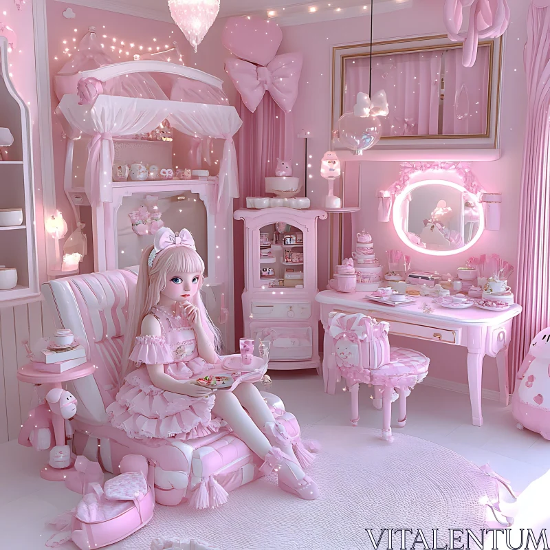 Cute Kawaii Room in Pastel Pink AI Image