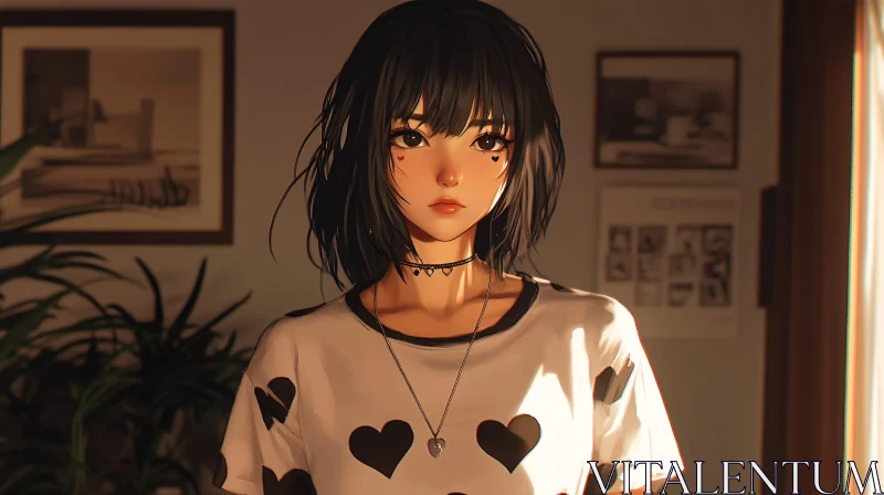 Digital Portrait of Anime Girl in Casual Outfit AI Image