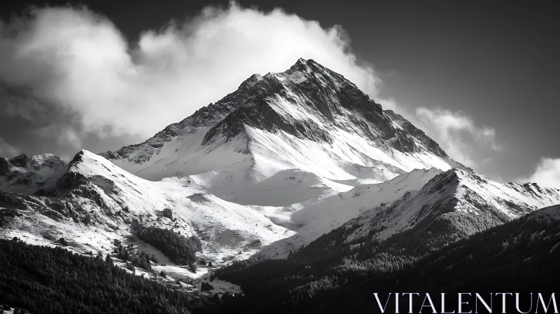 Snowy Peaks in Black and White AI Image