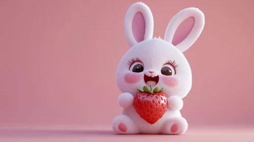 Whimsical Bunny Holding a Strawberry