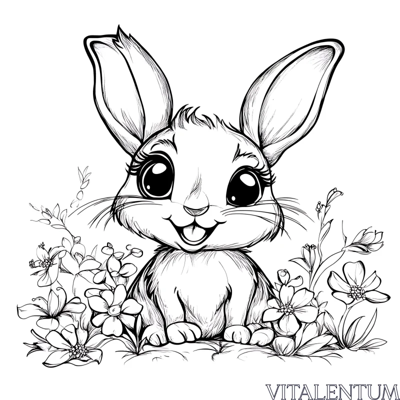 AI ART Charming Rabbit and Floral Design