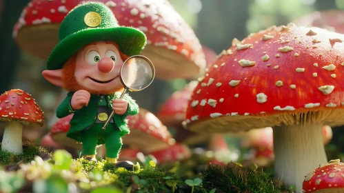 Enchanted Forest Leprechaun with Magnifying Glass