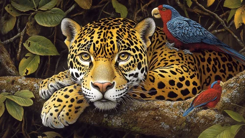 Wildlife Portrait: Jaguar with Birds