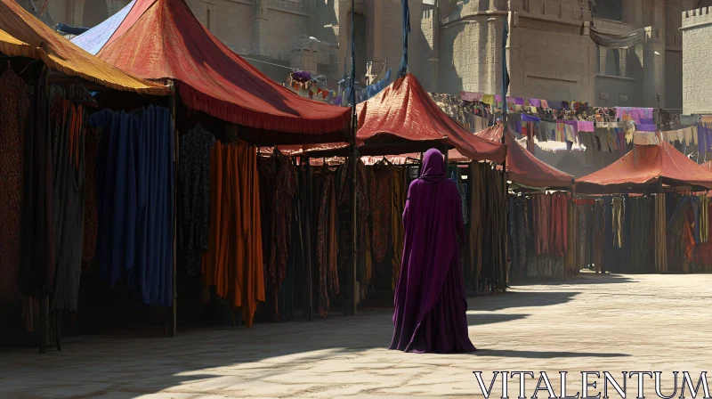 Market Scene with Figure in Purple AI Image