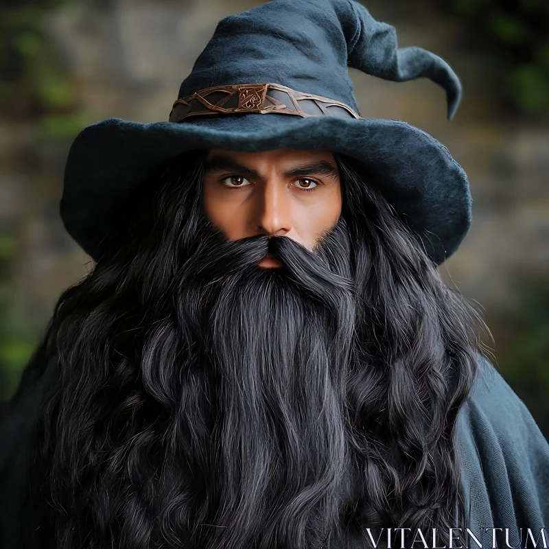 Enigmatic Wizard with Piercing Gaze AI Image