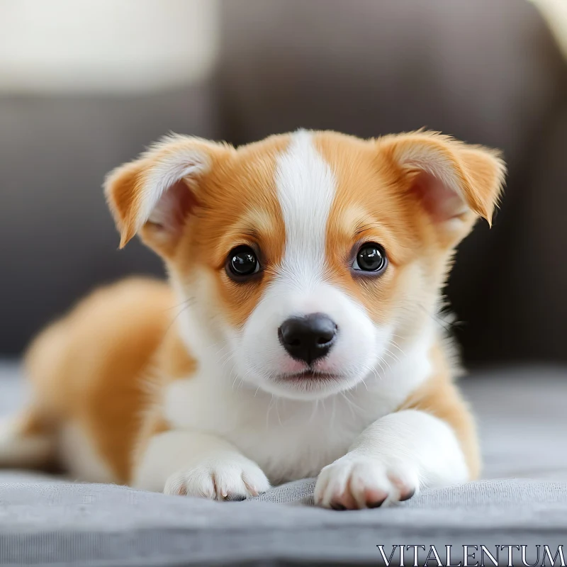 Cute Puppy Portrait - Close-Up of Brown and White Puppy with Big Eyes AI Image