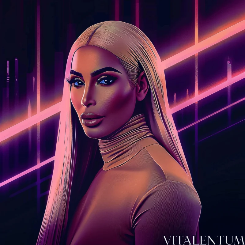 Kim Kardashian Neon Pop Art Portrait AI Image