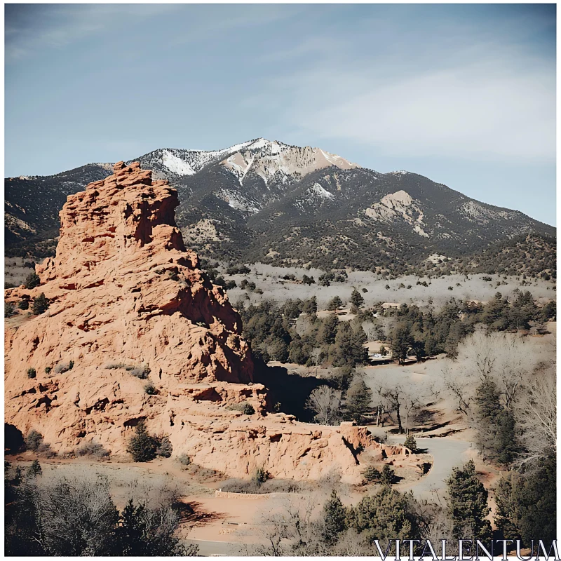 Mountain Range with Red Rock Formation AI Image