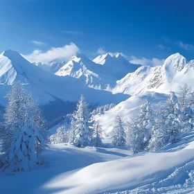 Snowy Mountains Under the Blue Sky