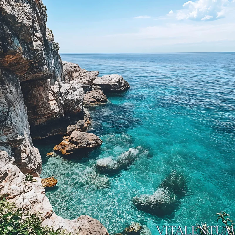 Tranquil Turquoise Waters and Rocky Shores AI Image