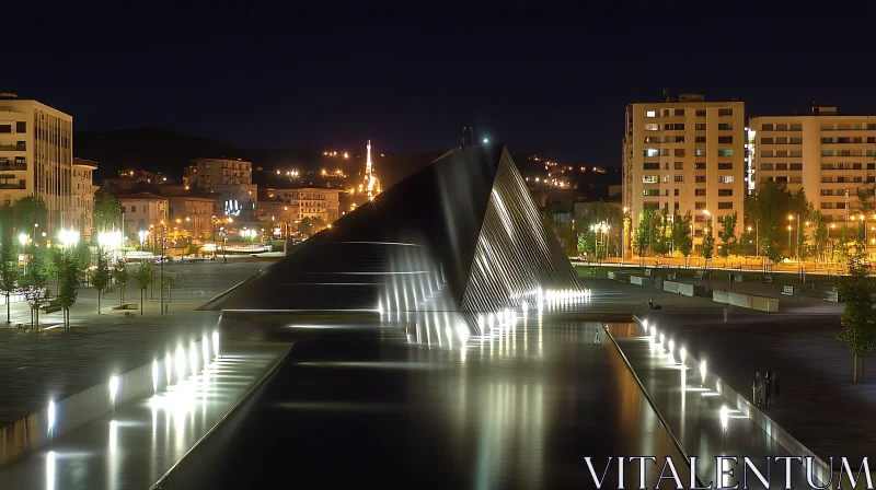 AI ART Night View of Illuminated Modern Building