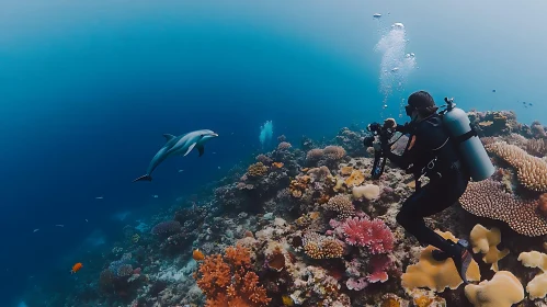 Diver Captures Dolphin in Coral Reef Habitat