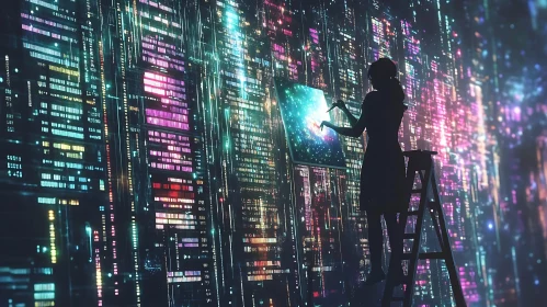 Woman Interacting with Digital Wall