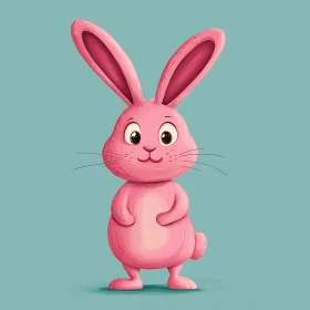 Cartoon Pink Bunny on Blue