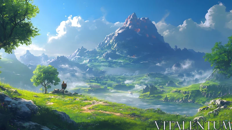 Scenic Mountain and Field Landscape AI Image