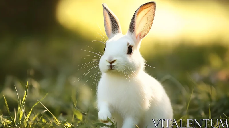 Albino Rabbit Portrait in Grassy Field AI Image