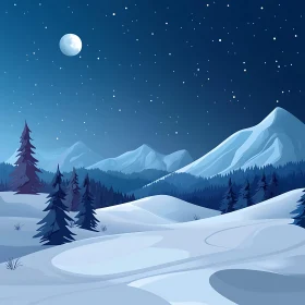 Snowy Mountain Scene at Night