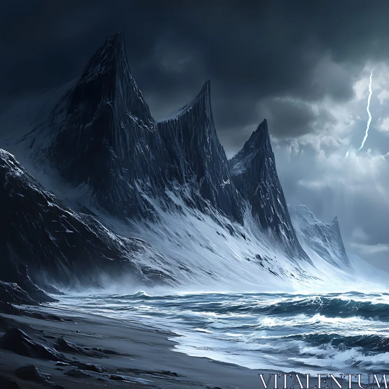 AI ART Coastal Mountain Range Under Storm