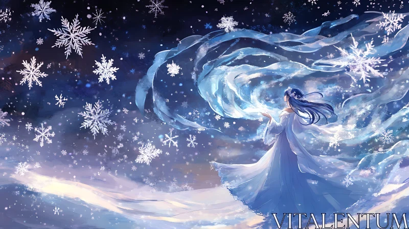 AI ART Mystical Winter Evening with Snowflakes and Magic