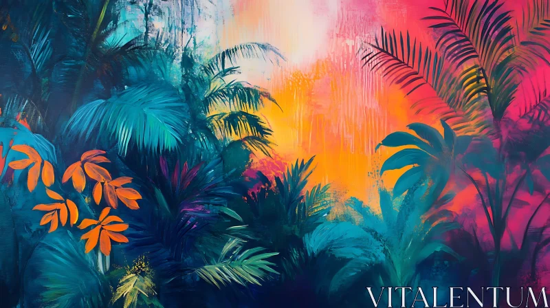 Exotic Jungle Plants with Warm Hues AI Image