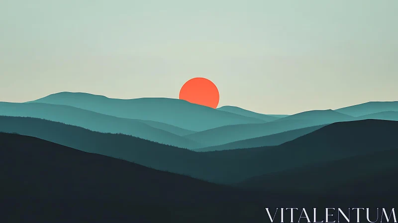 Layered Mountains at Sunset AI Image