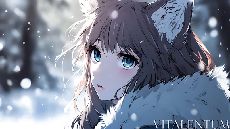 Anime Winter Girl with Wolf Ears AI Image